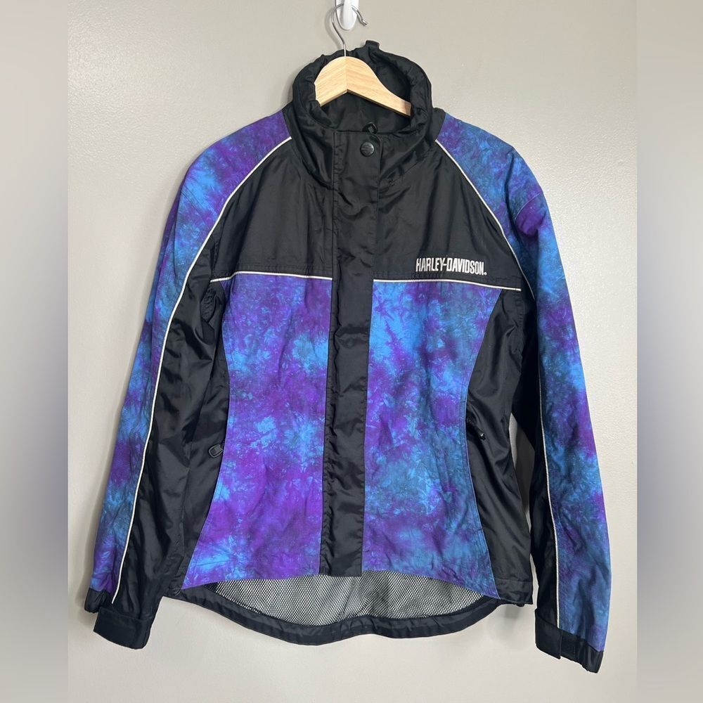 Harley‎ Davidson reflective blue purple tie dye jacket size small edgy